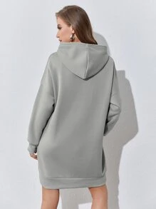 SHEIN EZwear Kangaroo Pocket Drop Shoulder Drawstring Hoodie Dress - Light Grey - View 2