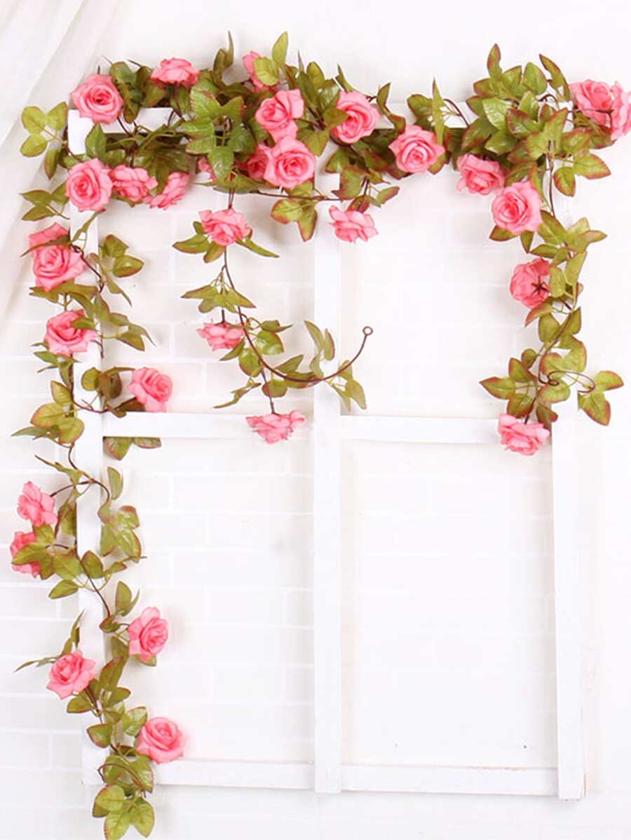 Nejlue Artificial Flowers/Plants1111 Home & Living 1 件人造玫瑰藤假悬挂花卉常春藤绿植仿藤条背景适用于家庭装饰、教室、办公室、秋季装饰、房间、书桌、花园装饰、房间婚车装饰、门楣拱门装饰、家庭、餐厅、卧室、有盖前廊楼梯、生日派对装饰材料、阳台、秋千架、购物中心、壁炉架、门、新年情人节和新年圣诞节礼物冬季装饰品 - 粉色 - 查看 1