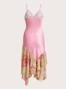 SHEIN ICON 印花不對稱下擺吊帶洋裝 - 粉色 - 查看 2