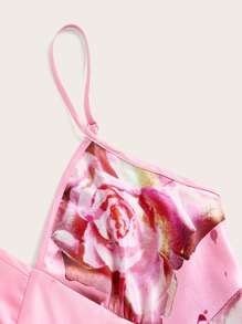 SHEIN ICON 印花不對稱下擺吊帶洋裝 - 粉色 - 查看 3