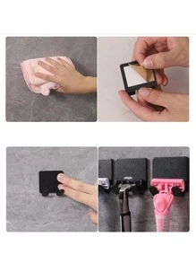 3pcs Bathroom Plastic Razor Holder, Storage Hook, Wall Men Shaving Shaver Shelf, Punch Free Razor Rack, Accessories Organization - Black - View 3