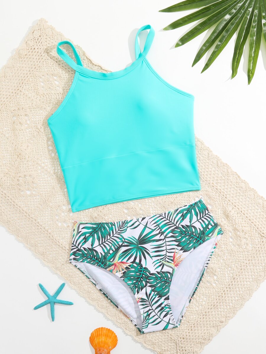 Teen Girls Tropical Print Bikini Set Summer Beach - Multicolor - View 1
