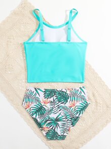 Teen Girls Tropical Print Bikini Set Summer Beach - Multicolor - View 2