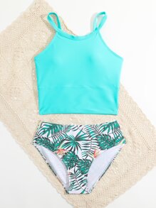 Teen Girls Tropical Print Bikini Set Summer Beach - Multicolor - View 5