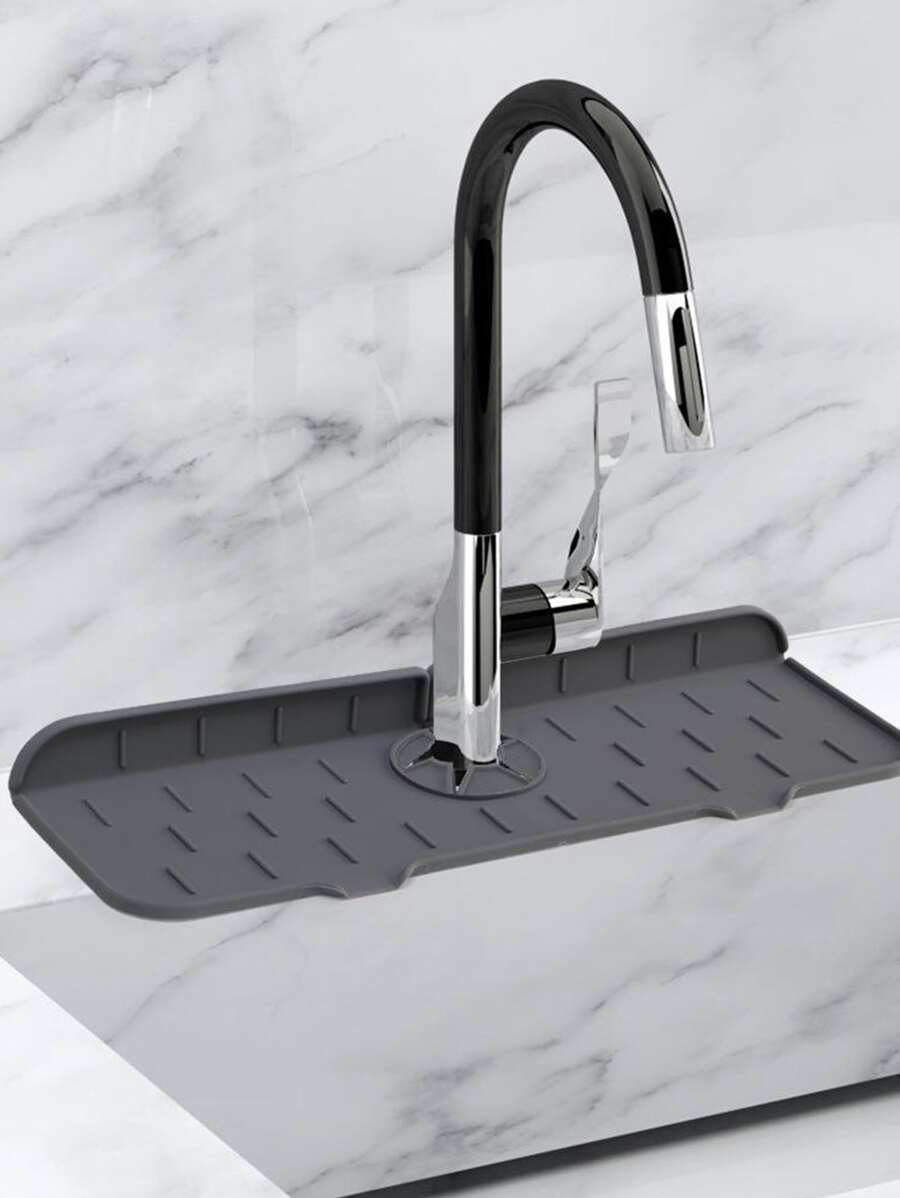 1pc Random Kitchen Faucet Sink Splash Guard, Silicone Faucet Water Catcher Mat, Sink Draining Pad Behind Faucet, Drying Mat For Kitchen & Bathroom Countertop Protect - Multicolor - View 1