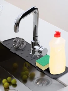 1pc Random Kitchen Faucet Sink Splash Guard, Silicone Faucet Water Catcher Mat, Sink Draining Pad Behind Faucet, Drying Mat For Kitchen & Bathroom Countertop Protect - Multicolor - View 3