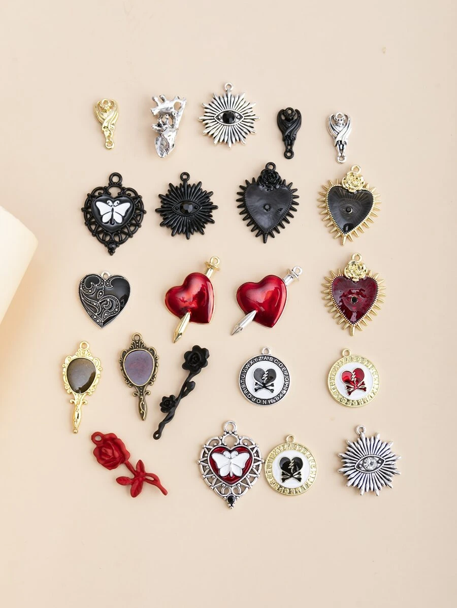 22入組/套隨機心和花DIY吊墜