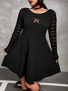 SHEIN ICON Plus Star Pattern Contrast Lace Dress - Black - View 1