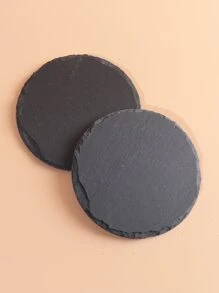 2/8/12/24pcs Natural Stone Coasters, Heatproof And Cold Resistant, Solid Color Coasters Household Essential - Black - View 4