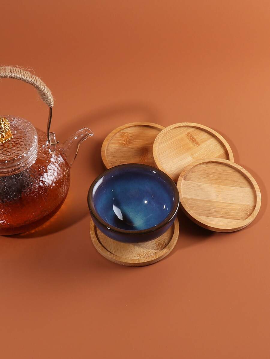 1pc/2pcs/8pcs/12pcs Bamboo Round Coasters, Heat Insulation Mat For Home & Office Desk - Brown - View 1