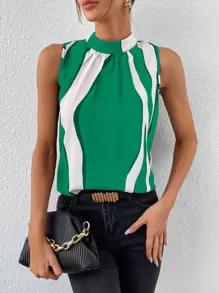 SHEIN Privé Colourblock Tie Back Sleeveless Blouse - Green - View 1