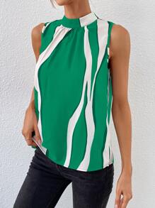 SHEIN Privé Colourblock Tie Back Sleeveless Blouse - Green - View 6