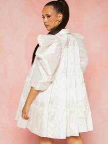 Hauture 加大號蓬蓬袖荷葉邊連衣裙