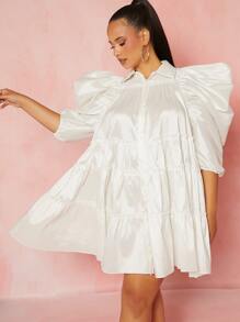 Hauture 加大號蓬蓬袖荷葉邊連衣裙