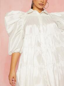 Hauture 加大號蓬蓬袖荷葉邊連衣裙