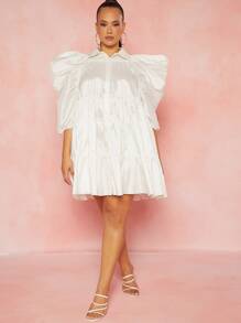 Hauture 加大號蓬蓬袖荷葉邊連衣裙