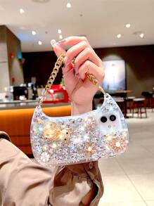 水鑽裝飾鑽石手機殼帶鏈子手機掛繩 - 彩色 - 查看 1