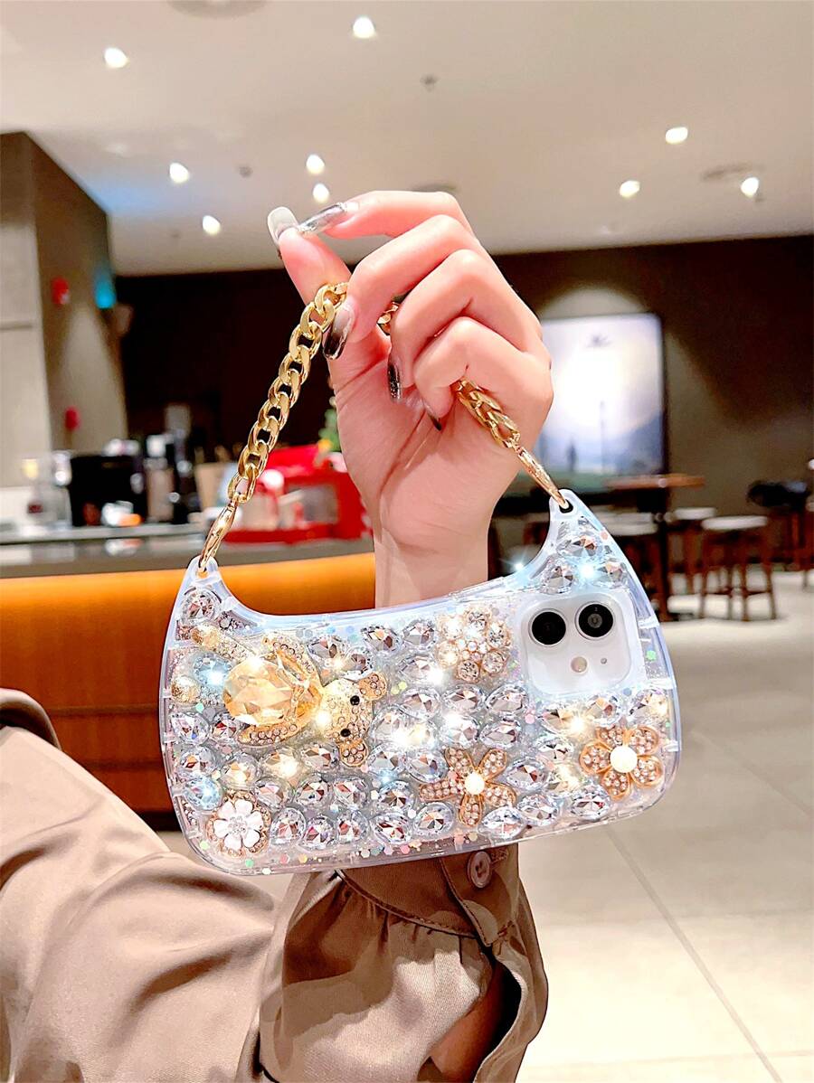 水鑽裝飾鑽石手機殼帶鏈子手機掛繩 - 彩色 - 查看 1