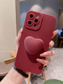 Phone Case With Heart Shaped Pop Out Phone Grip - Burgundy - View 1