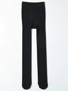 Solid Plush Lined Tights - Black - View 3