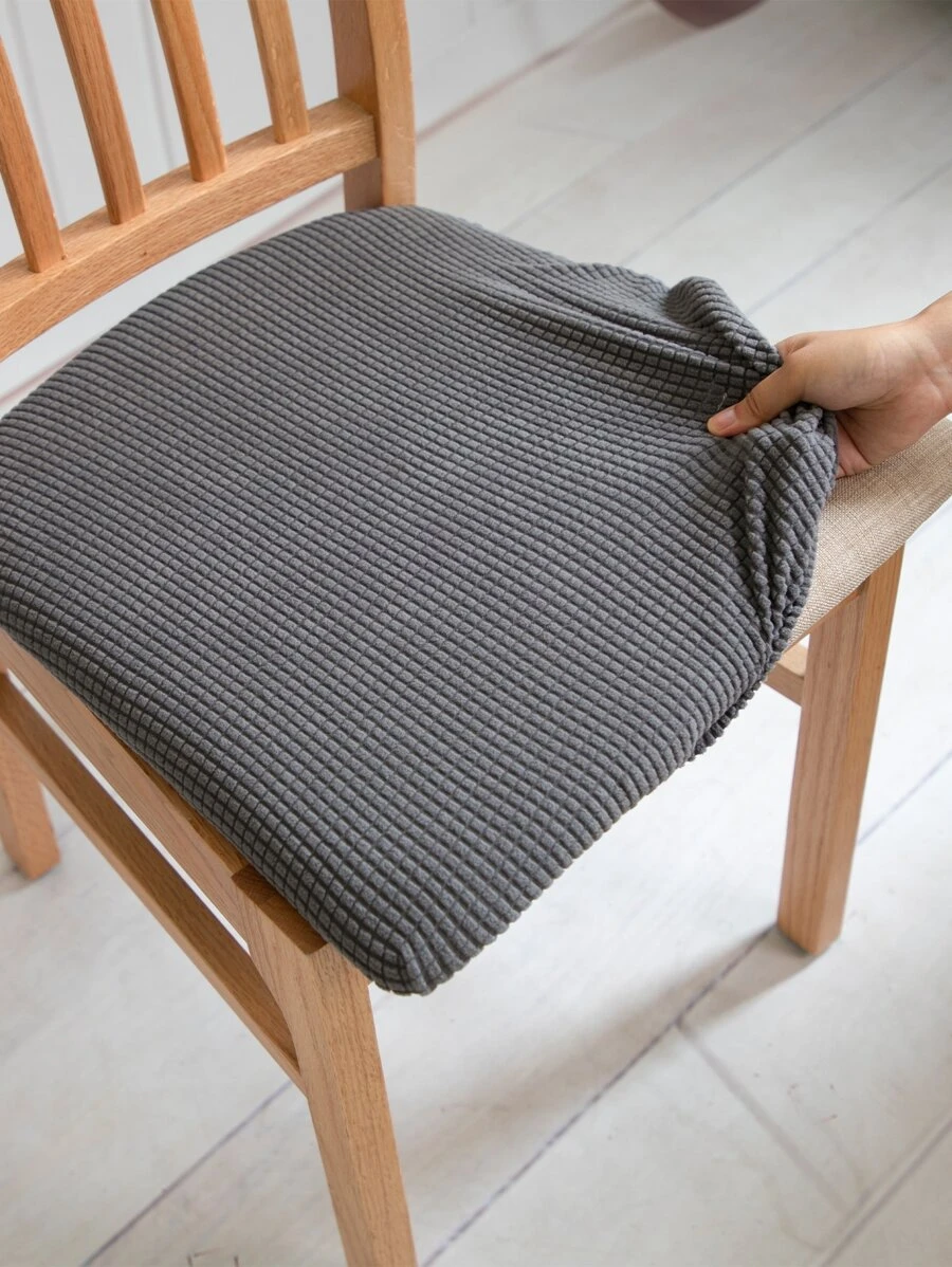 1pc Plain Stretchy Chair Seat Cover - Grey - View 1