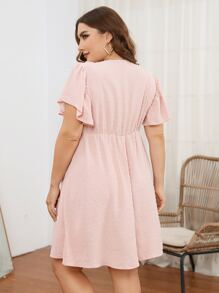 Celure Vestido bustier de lunares ribete con fruncido de manga mariposa escote cruzado fruncido - Rosa Pálido - Ver 2