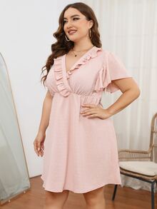 Celure Vestido bustier de lunares ribete con fruncido de manga mariposa escote cruzado fruncido - Rosa Pálido - Ver 4