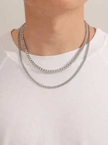 2入組方晶鋯石裝飾項鍊 - 銀色 - 查看 1