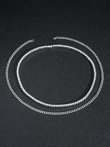 2入組方晶鋯石裝飾項鍊 - 銀色 - 查看 3