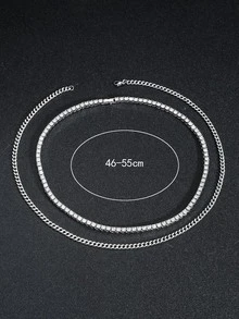 2入組方晶鋯石裝飾項鍊 - 銀色 - 查看 4