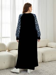 Lacomfia 大碼豹紋插肩袖T恤連衣裙 - 黑色 - 查看 2