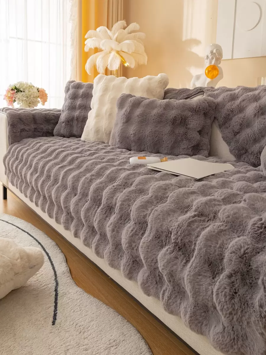 1入組素色毛茸沙發墊 - 灰色 - 查看 1