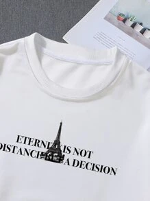 Manfinity Men Tower & Slogan Graphic Sweatshirt - White - View 3