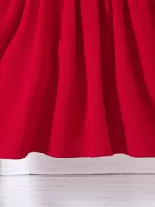 小女童泡泡袖半排扣襯衫連衣裙 - 紅色 - 查看 3