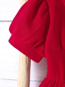 小女童泡泡袖半排扣襯衫連衣裙 - 紅色 - 查看 4