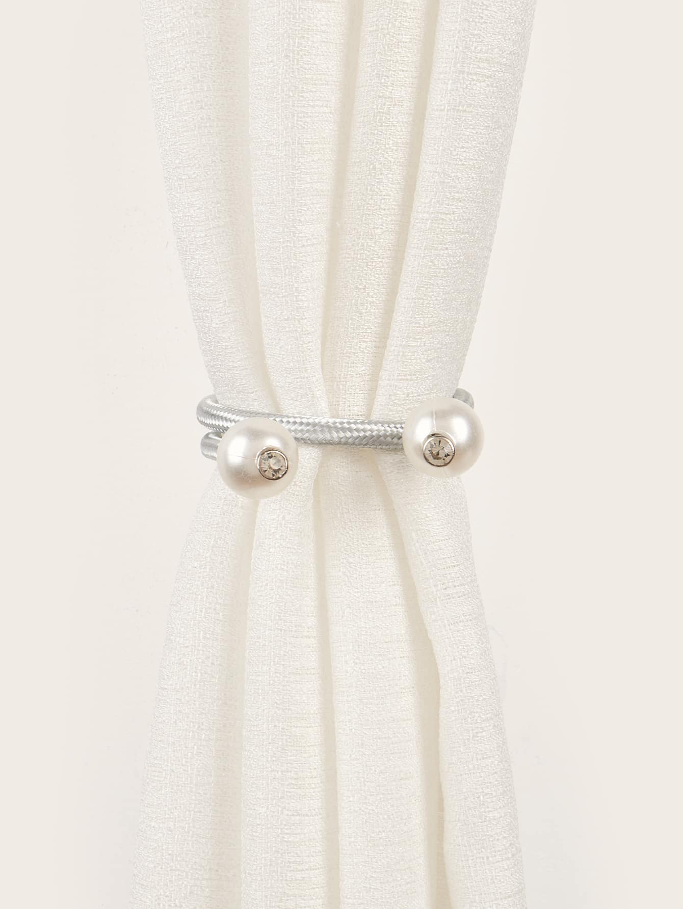 2pcs Faux Pearl Decor Curtain Tieback - Light Grey - View 1