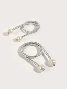 2pcs Faux Pearl Decor Curtain Tieback - Light Grey - View 3