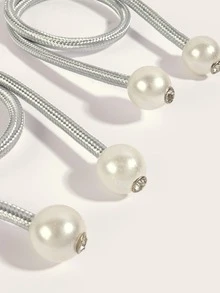 2pcs Faux Pearl Decor Curtain Tieback - Light Grey - View 4