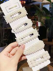 5 chiếc kẹp tóc/búi tóc trang trí ngọc trai giả thanh lịch dành cho nữ (kèm theo thiệp giấy ngẫu nhiên), phụ kiện tóc, kẹp tóc càng cua, ghim cài tóc - trắng - Xem 6