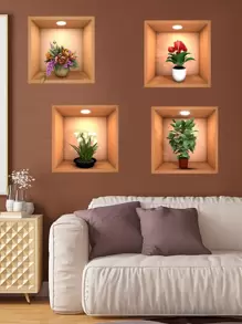 4 件室内盆栽植物墙贴，适用于客厅和卧室装饰，家居装饰 - 彩色 - 查看 2