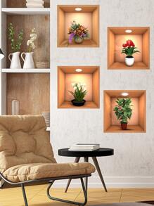 4 件室内盆栽植物墙贴，适用于客厅和卧室装饰，家居装饰 - 彩色 - 查看 4