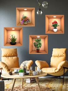 4 件室内盆栽植物墙贴，适用于客厅和卧室装饰，家居装饰 - 彩色 - 查看 5