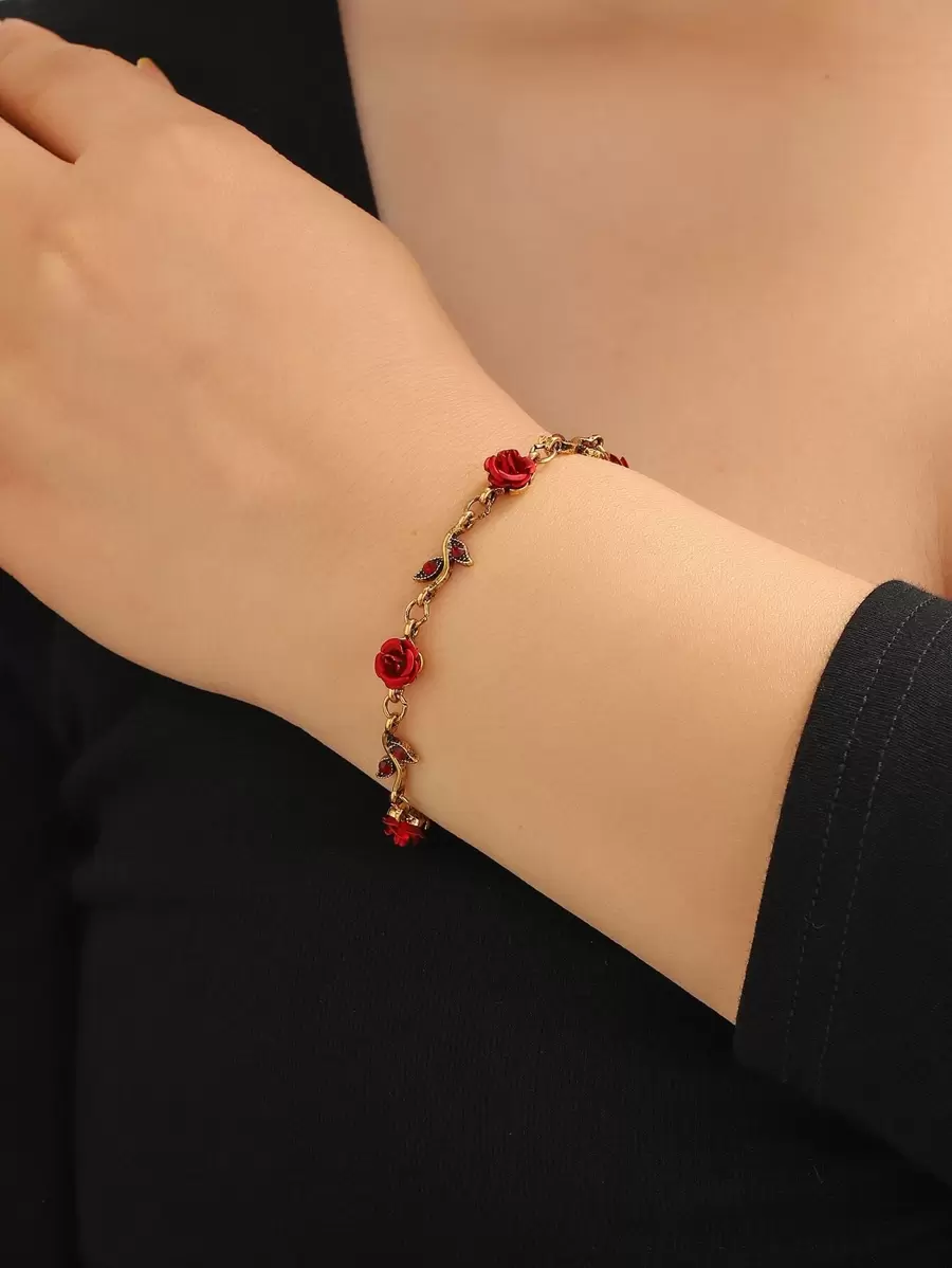 Flower Decor Bracelet Valentines,Mom,Mother,Mother's Day,Gift - Yellow Gold - View 1