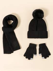 3 件套男女通用黑色纯色帽子 + 围巾 + 手套（冬季配饰）温暖 Y2k 风格，适合秋冬户外 - 黑色 - 查看 2