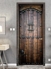 1pc Wood Grain Pattern Door Sticker,Stickers,Wall Decal, Vinyl Decal For Home Decorations,Spring Decoration Items Refresh Your Home,Rama Decoration Stickers - Multicolor - View 1