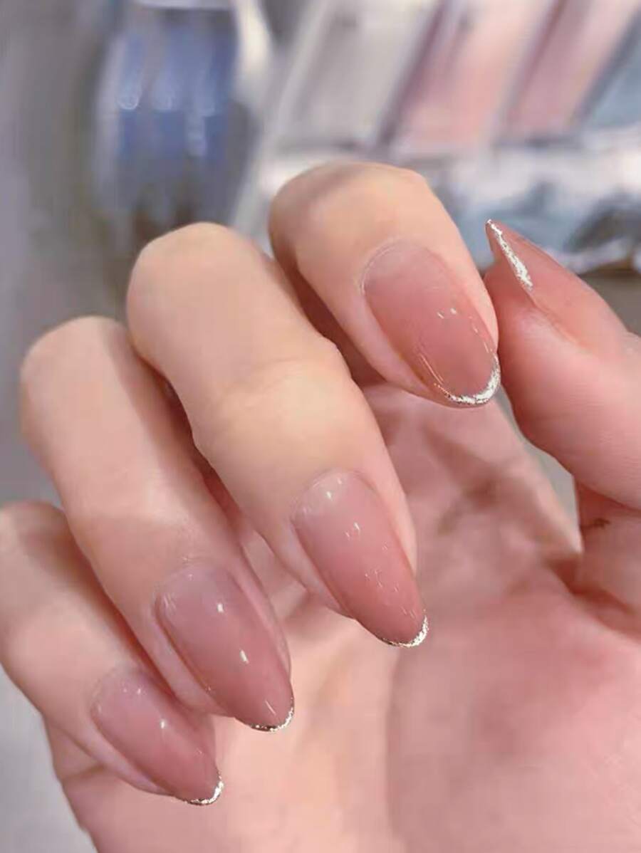 24 片长椭圆形斋月渐变法式指甲贴片，含 1 片果冻贴片和 1 条锉刀，按压式指甲，美甲用品，美甲 - 彩色 - 查看 1