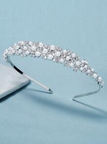 1件珍珠水钻焊接新娘发箍，闪亮简约发圈，生日礼物情人节配饰