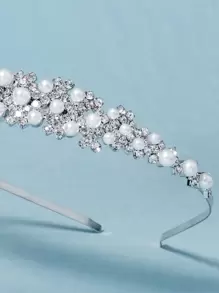 1件珍珠水钻焊接新娘发箍，闪亮简约发圈，生日礼物情人节配饰