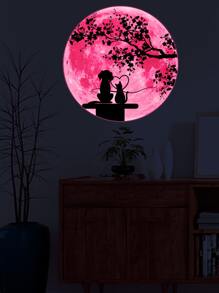 1 pieza Pegatina de pared luna & árbol - Rosa - Ver 3