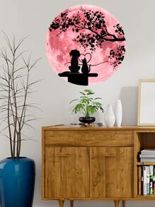 1 pieza Pegatina de pared luna & árbol - Rosa - Ver 4